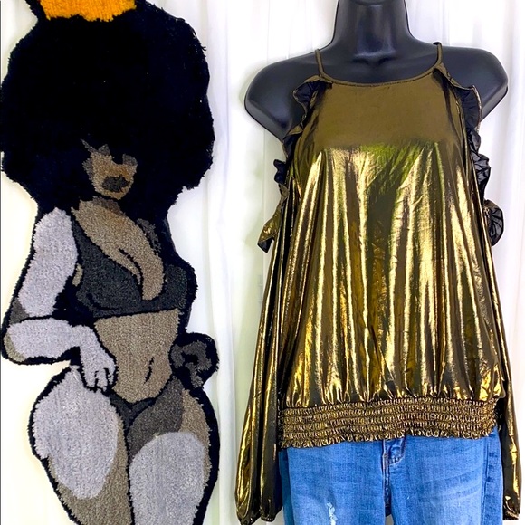 INC International Concepts Gold Sleeveless Cold Shoulder Blouse - Picture 1 of 11
